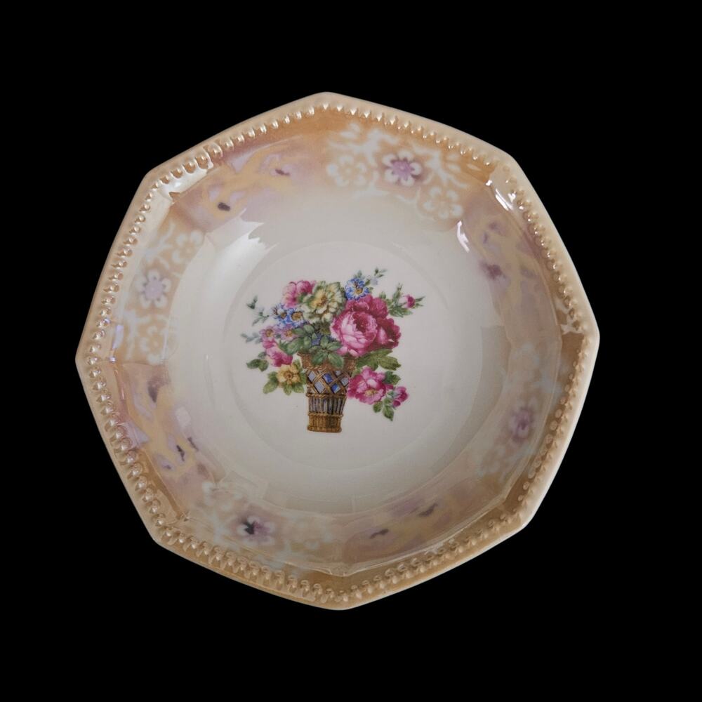 K&L Germany Floral Basket Dessert Bowls Set of 2 Vintage Porcelain Octagonal